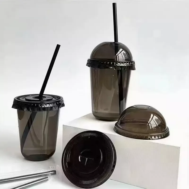 16oz Gray Plastic coffee Cold cup with lid